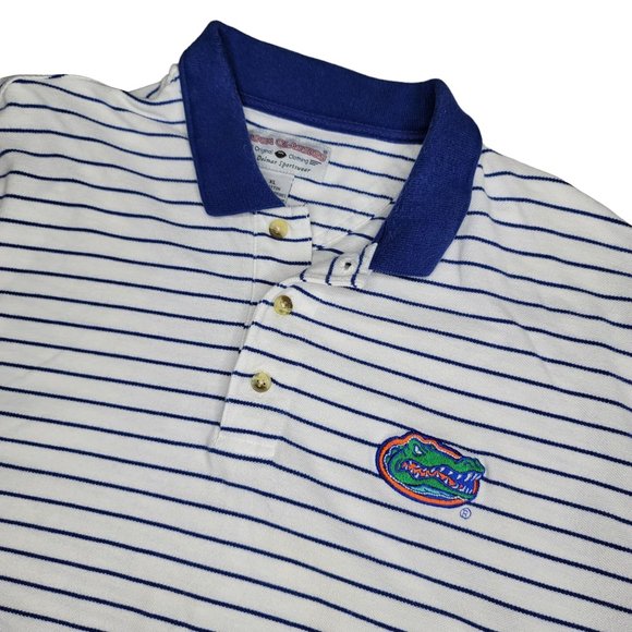 Florida Gators football polo tee shirt blue and white striped mens shirt size XL - Picture 1 of 5